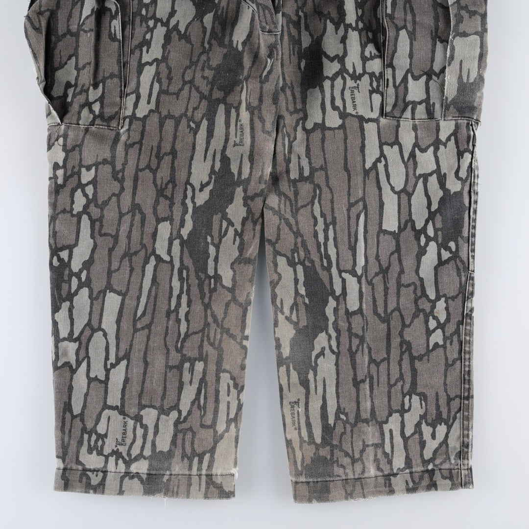 Civilian-made camouflage pattern (Treebark camo), double-knee military cargo pants, made in the USA, men's size W31 equivalent. polyester gray type Vintage Second Hand
