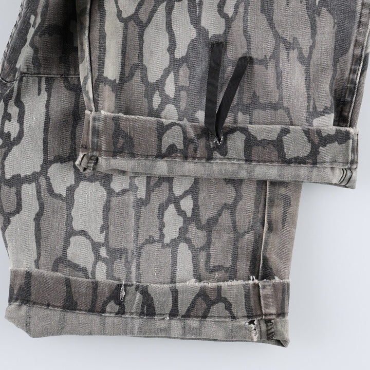Civilian-made camouflage pattern (Treebark camo), double-knee military cargo pants, made in the USA, men's size W31 equivalent. polyester gray type Vintage Second Hand