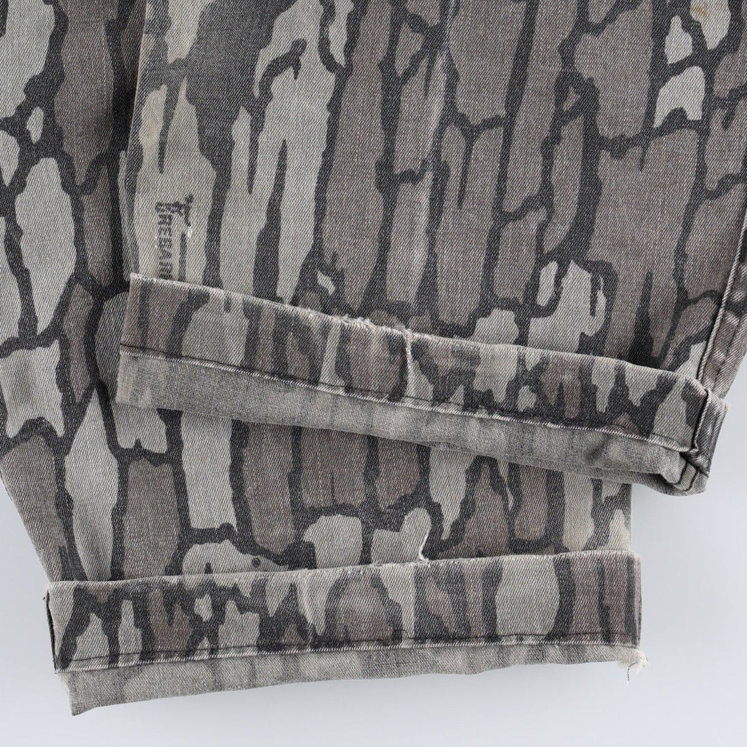 Civilian-made camouflage pattern (Treebark camo), double-knee military cargo pants, made in the USA, men's size W31 equivalent. polyester gray type Vintage Second Hand