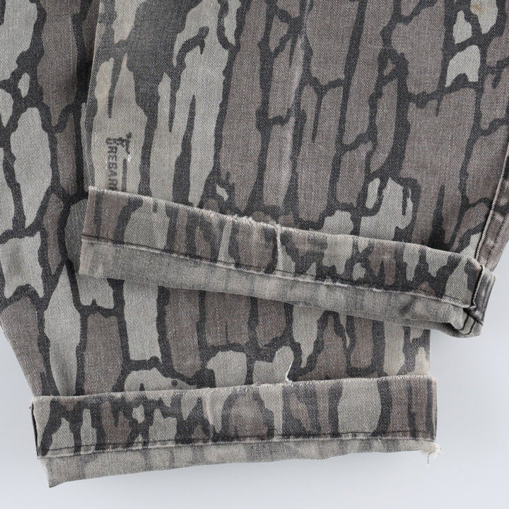 Civilian-made camouflage pattern (Treebark camo), double-knee military cargo pants, made in the USA, men's size W31 equivalent. polyester gray type Vintage Second Hand