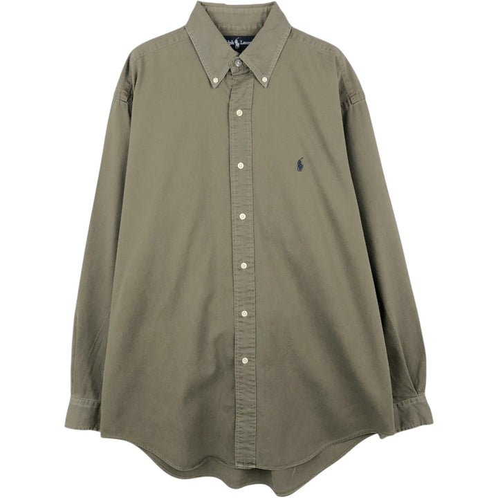Ralph Lauren BLAIRE long sleeve button down shirt, men's size M cotton Khaki type Vintage Second Hand