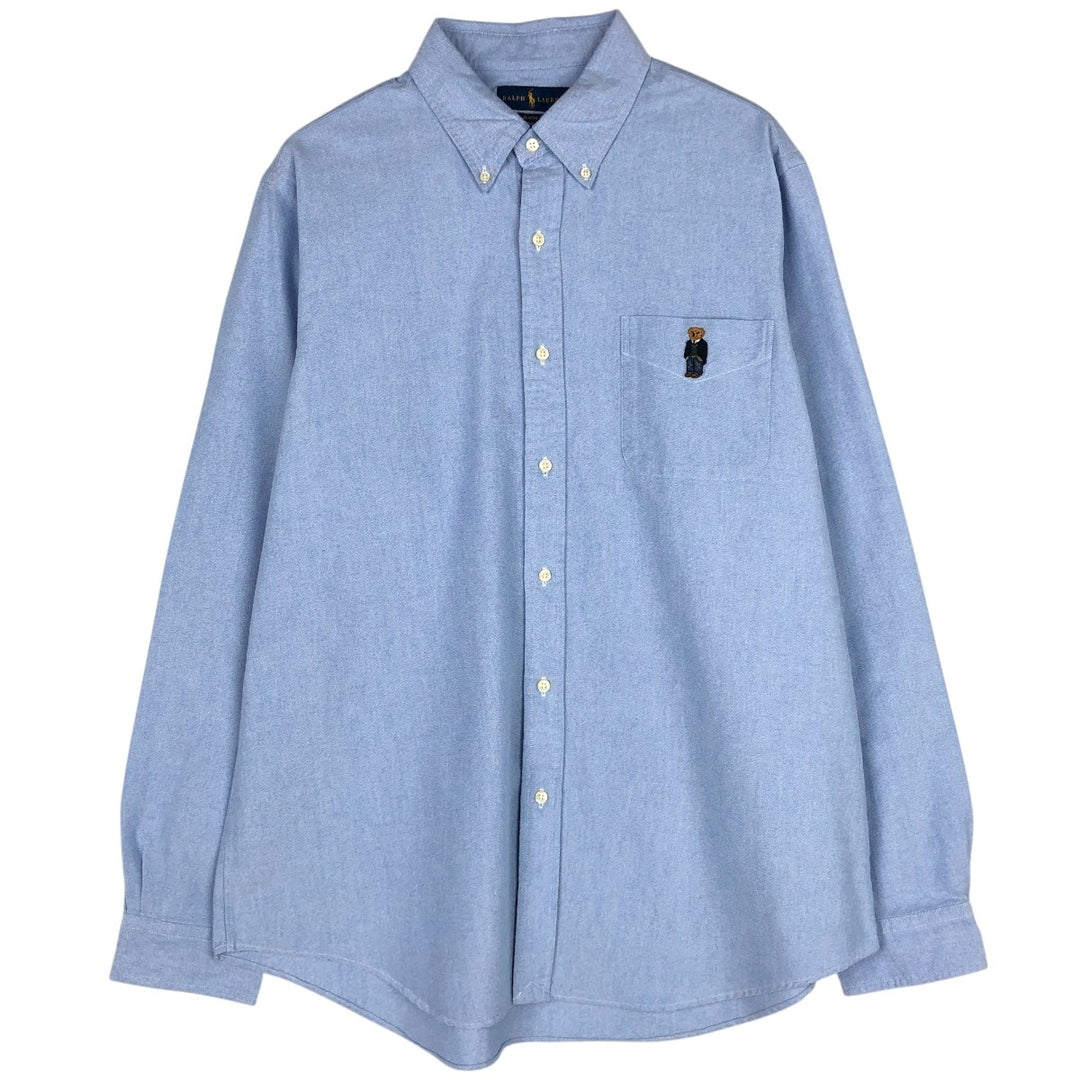 Ralph Lauren CLASSIC FIT Polo Bear Long-Sleeve Button-Down Shirt, Men's Size XL (approx.) cotton Blue type light blue Vintage Second Hand