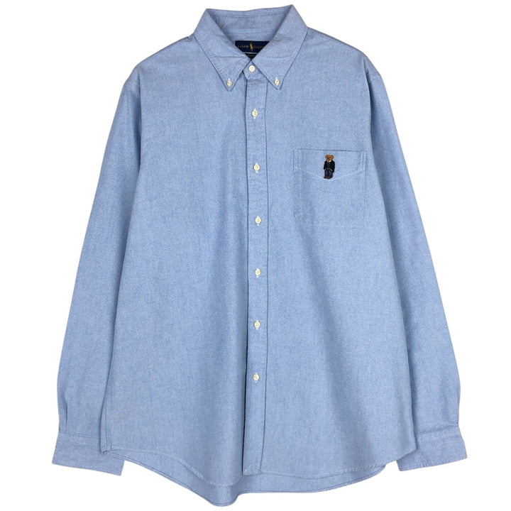 Ralph Lauren CLASSIC FIT Polo Bear Long-Sleeve Button-Down Shirt, Men's Size XL (approx.) cotton Blue type light blue Vintage Second Hand