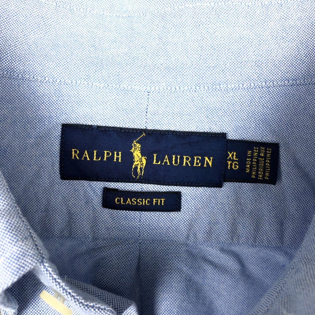 Ralph Lauren CLASSIC FIT Polo Bear Long-Sleeve Button-Down Shirt, Men's Size XL (approx.) cotton Blue type light blue Vintage Second Hand
