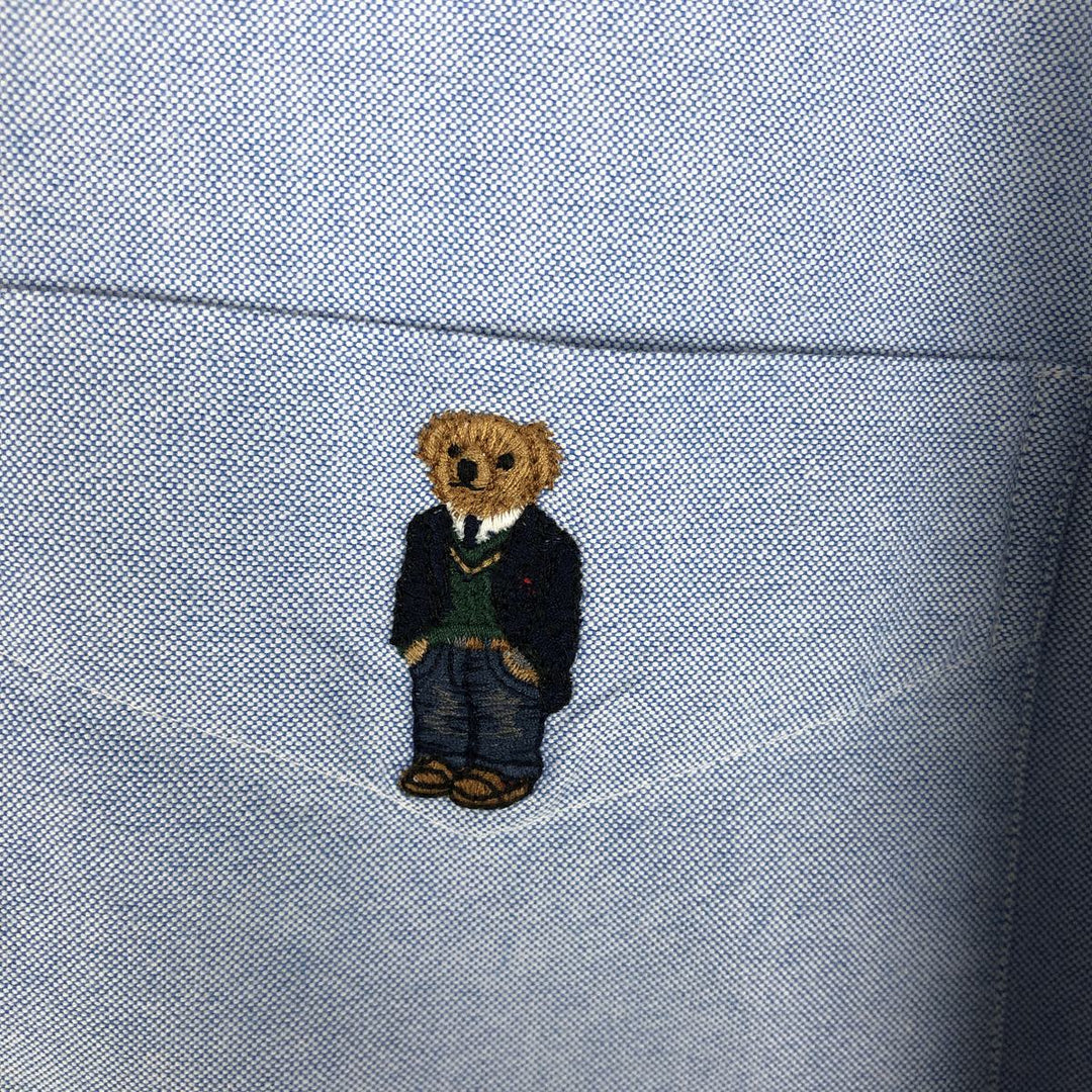 Ralph Lauren CLASSIC FIT Polo Bear Long-Sleeve Button-Down Shirt, Men's Size XL (approx.) cotton Blue type light blue Vintage Second Hand