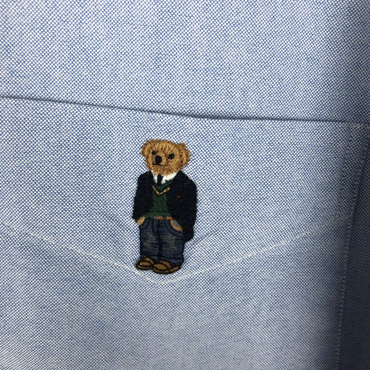 Ralph Lauren CLASSIC FIT Polo Bear Long-Sleeve Button-Down Shirt, Men's Size XL (approx.) cotton Blue type light blue Vintage Second Hand