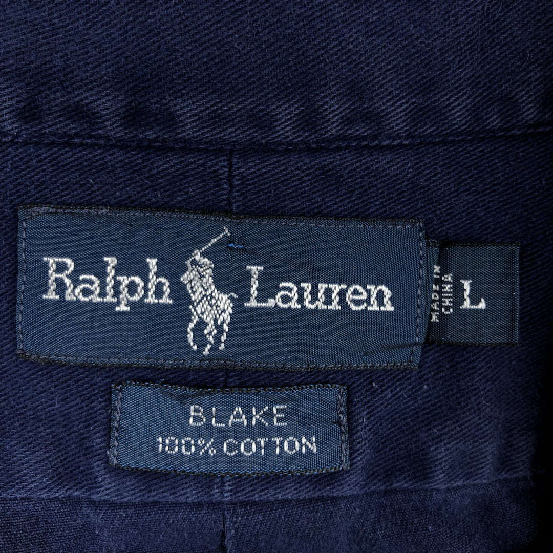 Ralph Lauren BLAKE long sleeve button down shirt, men's size L cotton navy blue type Vintage Second Hand