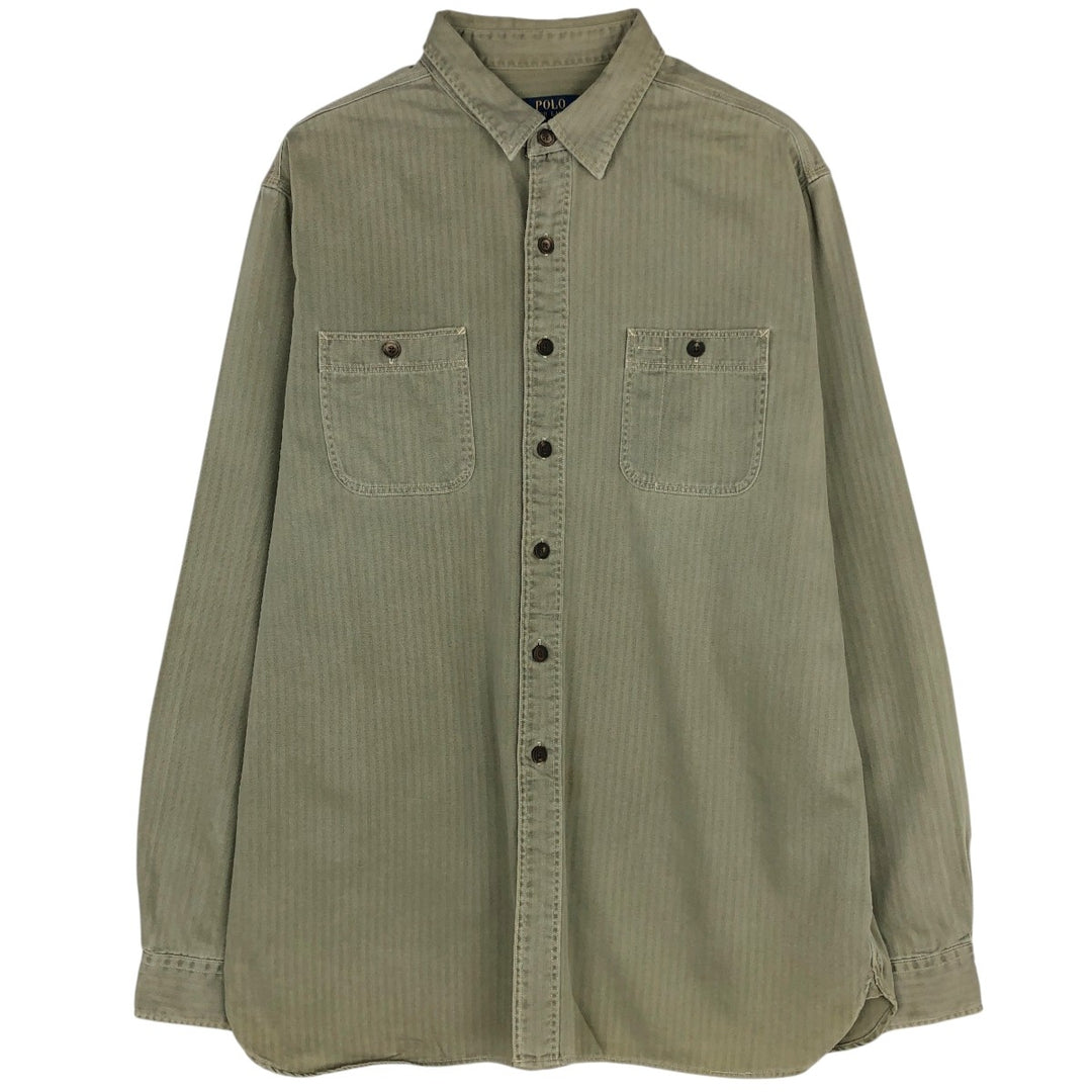 Ralph Lauren POLO RALPH LAUREN Long-Sleeve Cotton Shirt, Men's Size XL (approx.) cotton Khaki type Vintage Second Hand