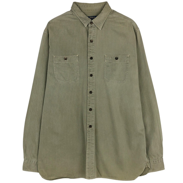 Ralph Lauren POLO RALPH LAUREN Long-Sleeve Cotton Shirt, Men's Size XL (approx.) cotton Khaki type Vintage Second Hand