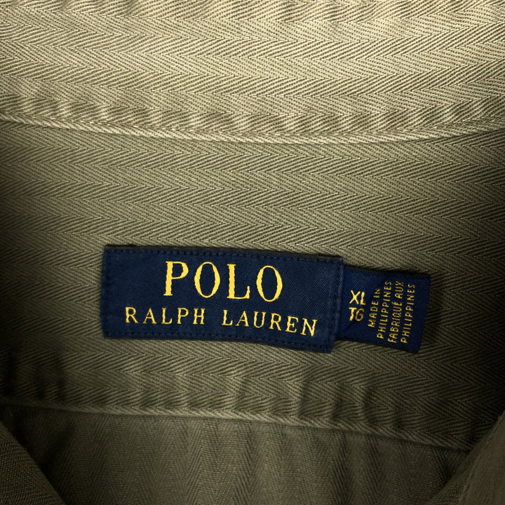 Ralph Lauren POLO RALPH LAUREN Long-Sleeve Cotton Shirt, Men's Size XL (approx.) cotton Khaki type Vintage Second Hand