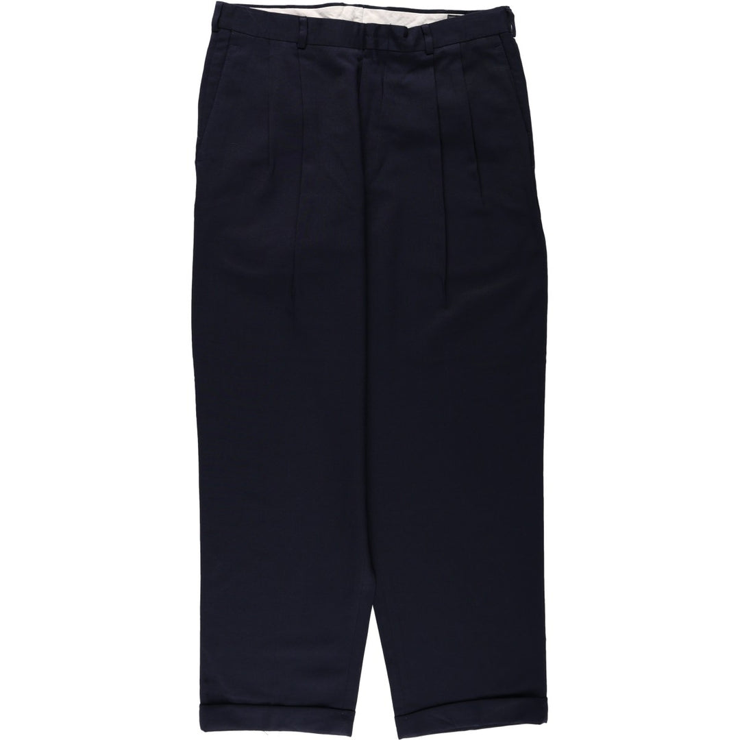 Slates ORIGINAL FIT Two-Pleat Wool Trousers, Men's W34 (approx.), Vintage Style polyester navy blue type Vintage Second Hand
