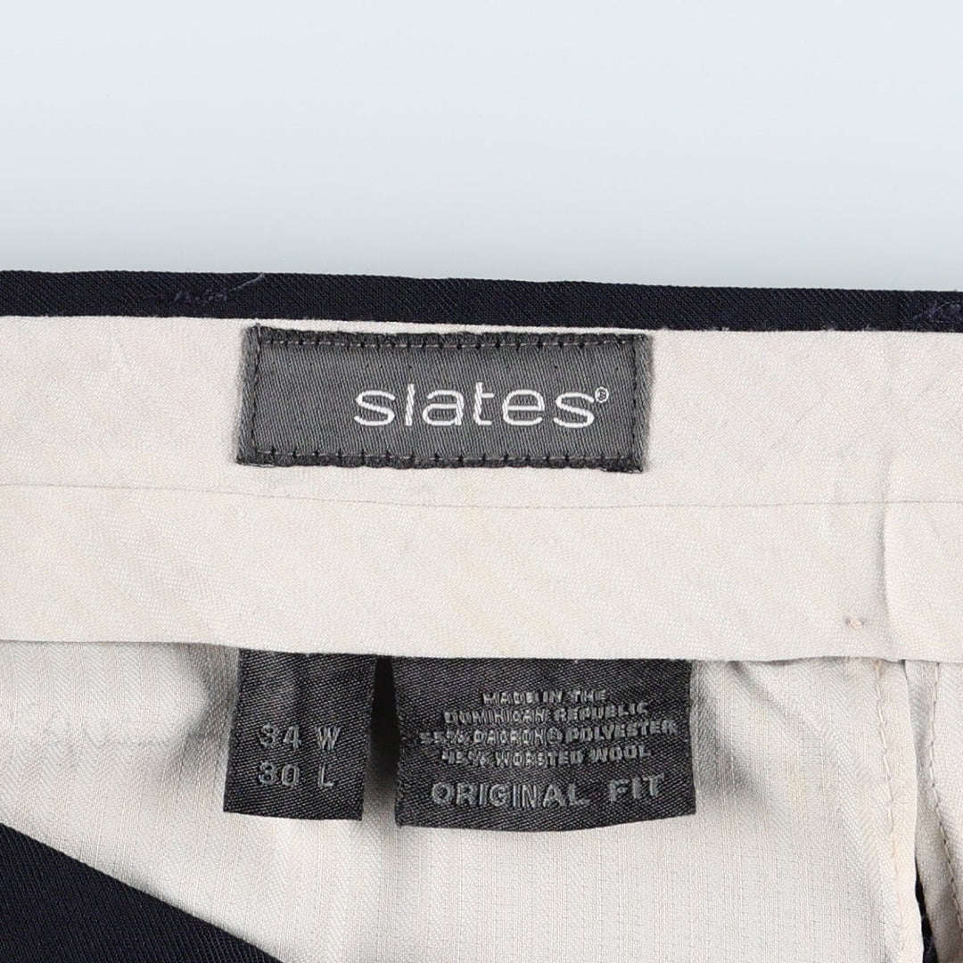 Slates ORIGINAL FIT Two-Pleat Wool Trousers, Men's W34 (approx.), Vintage Style polyester navy blue type Vintage Second Hand
