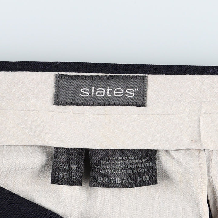 Slates ORIGINAL FIT Two-Pleat Wool Trousers, Men's W34 (approx.), Vintage Style polyester navy blue type Vintage Second Hand
