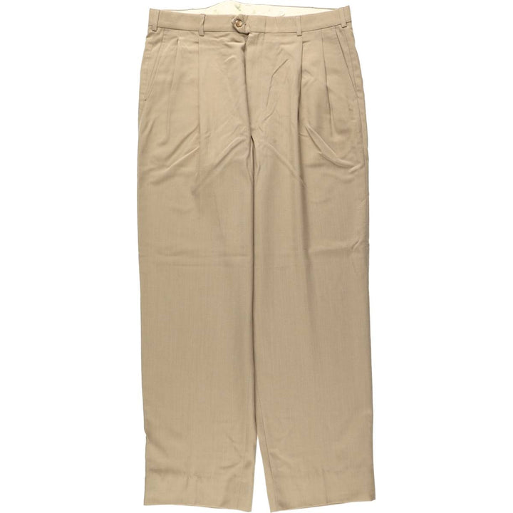 ~90'S MEETING STREET Two-Pleat Slacks Pants, Made in USA, Men's W35 (approx.), Vintage unclear beige type brown Vintage Second Hand