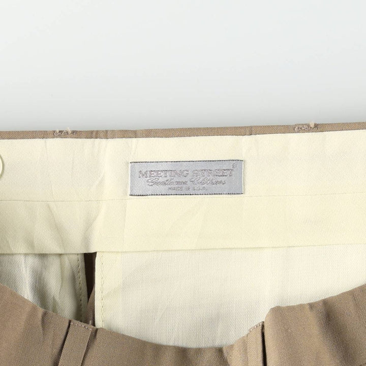~90'S MEETING STREET Two-Pleat Slacks Pants, Made in USA, Men's W35 (approx.), Vintage unclear beige type brown Vintage Second Hand