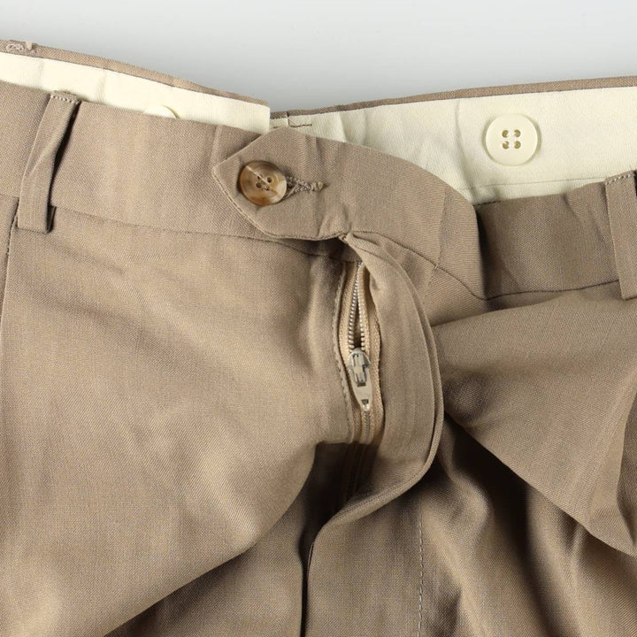 ~90'S MEETING STREET Two-Pleat Slacks Pants, Made in USA, Men's W35 (approx.), Vintage unclear beige type brown Vintage Second Hand