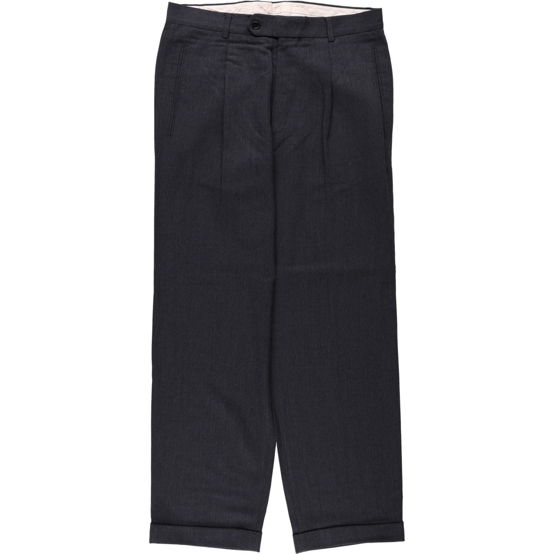 One-pleat slacks, made in the USA, men's size W32 (approx.), vintage. wool Charcoal Vintage Second Hand