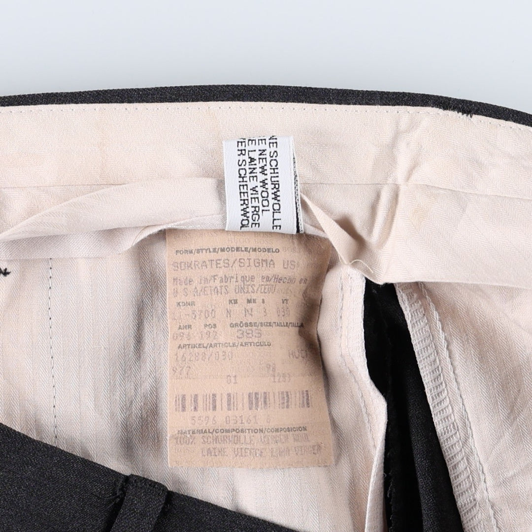 One-pleat slacks, made in the USA, men's size W32 (approx.), vintage. wool Charcoal Vintage Second Hand