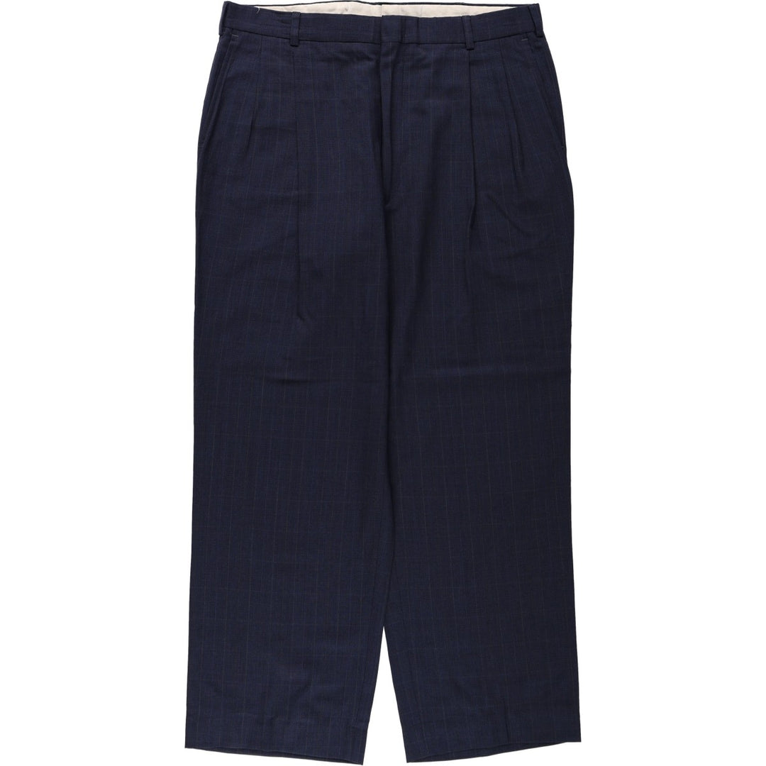 ~90'S Check Pattern Wool Pants Slacks Made in USA Men's W35 equivalent Vintage wool navy blue type Vintage Second Hand
