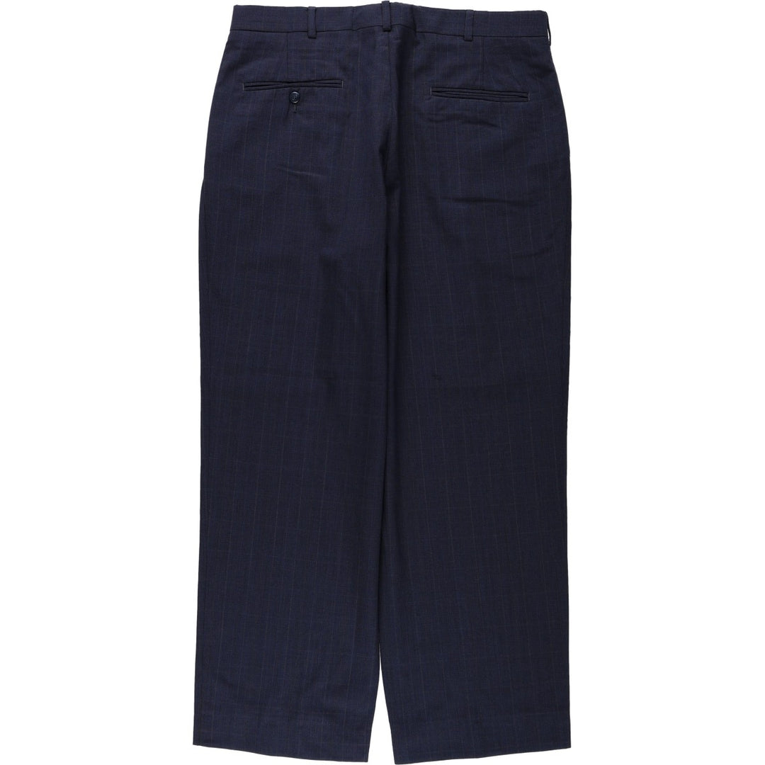 ~90'S Check Pattern Wool Pants Slacks Made in USA Men's W35 equivalent Vintage wool navy blue type Vintage Second Hand