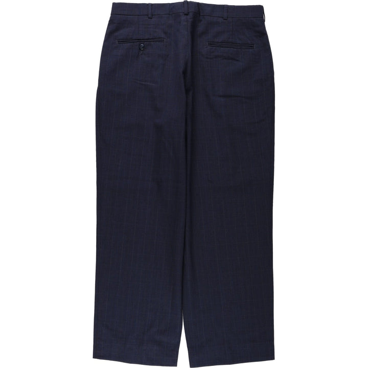 ~90'S Check Pattern Wool Pants Slacks Made in USA Men's W35 equivalent Vintage wool navy blue type Vintage Second Hand