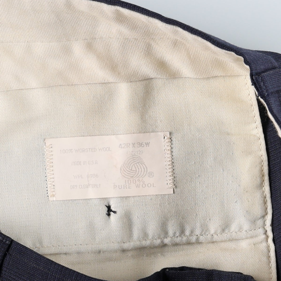 ~90'S Check Pattern Wool Pants Slacks Made in USA Men's W35 equivalent Vintage wool navy blue type Vintage Second Hand