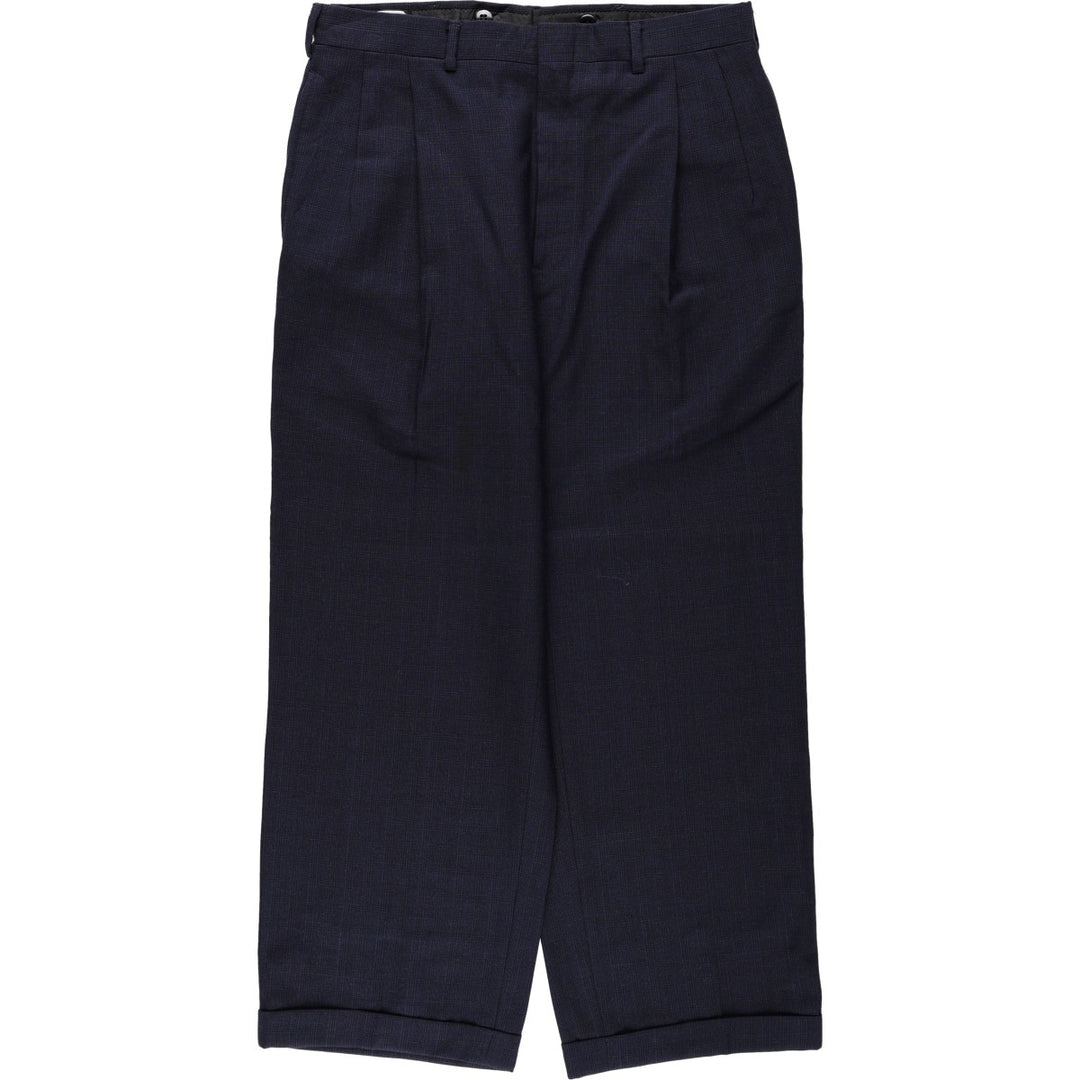 1990'S Britches of Georgetowne Check Pattern Two-Pleat Slacks Pants Men's W33 (approx.) Vintage unclear navy blue type Vintage Second Hand
