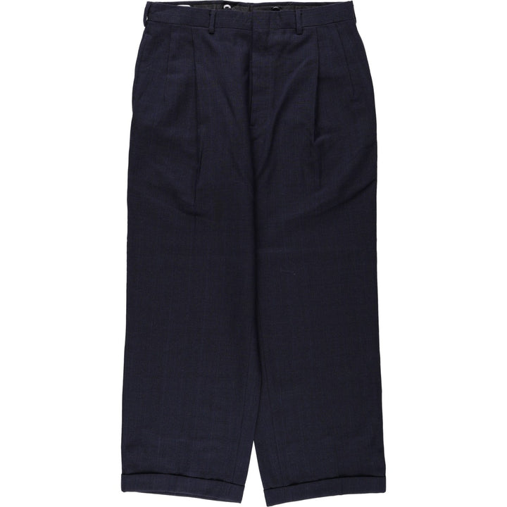 1990'S Britches of Georgetowne Check Pattern Two-Pleat Slacks Pants Men's W33 (approx.) Vintage unclear navy blue type Vintage Second Hand