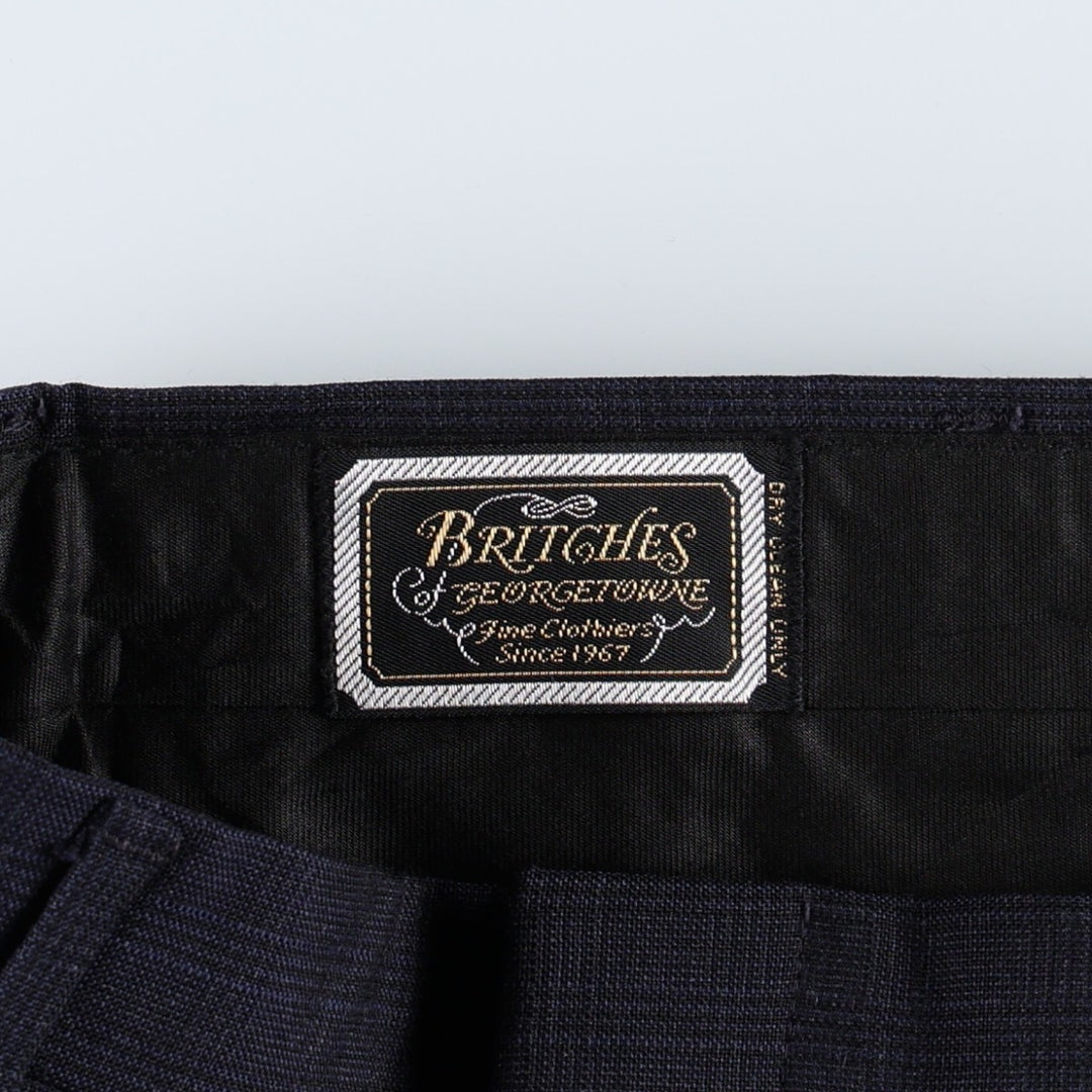 1990'S Britches of Georgetowne Check Pattern Two-Pleat Slacks Pants Men's W33 (approx.) Vintage unclear navy blue type Vintage Second Hand