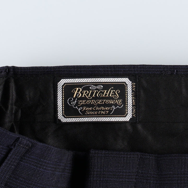 1990'S Britches of Georgetowne Check Pattern Two-Pleat Slacks Pants Men's W33 (approx.) Vintage unclear navy blue type Vintage Second Hand