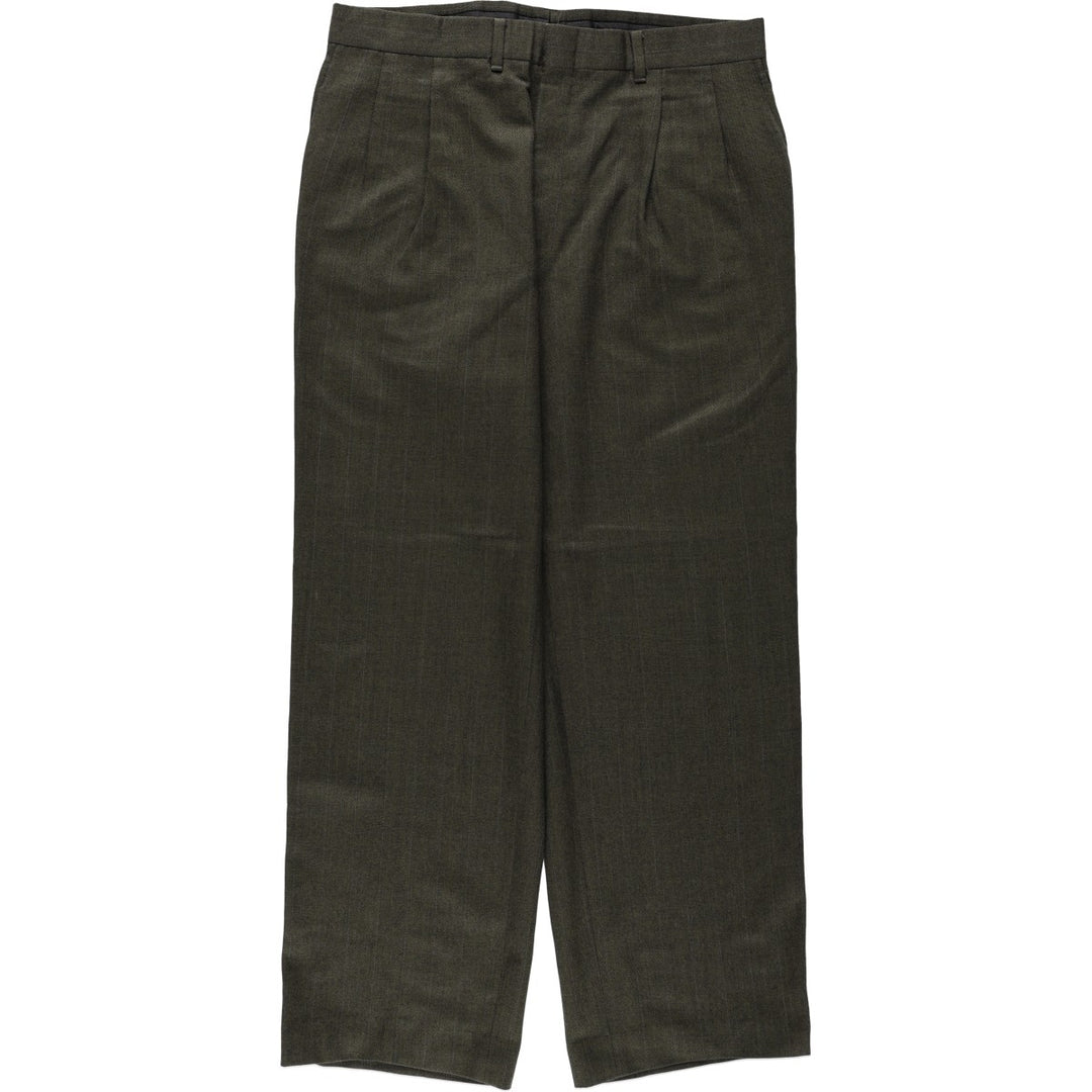 Stripe Pattern Two-pleat Slacks Pants Men's W34 Vintage unclear Khaki type Vintage Second Hand