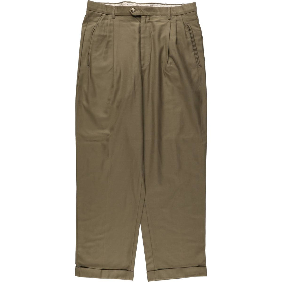 Lanificio O. Gallo & Figli Super 120's Three-Pleat Wool Trousers, Italian Made, Men's Size W34 (approx.), Vintage wool Khaki type brown Vintage Second Hand