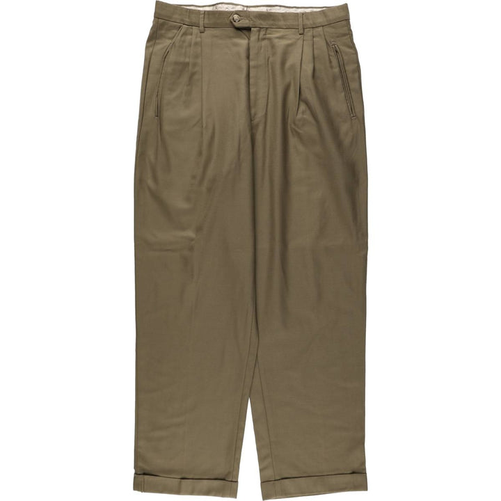 Lanificio O. Gallo & Figli Super 120's Three-Pleat Wool Trousers, Italian Made, Men's Size W34 (approx.), Vintage wool Khaki type brown Vintage Second Hand