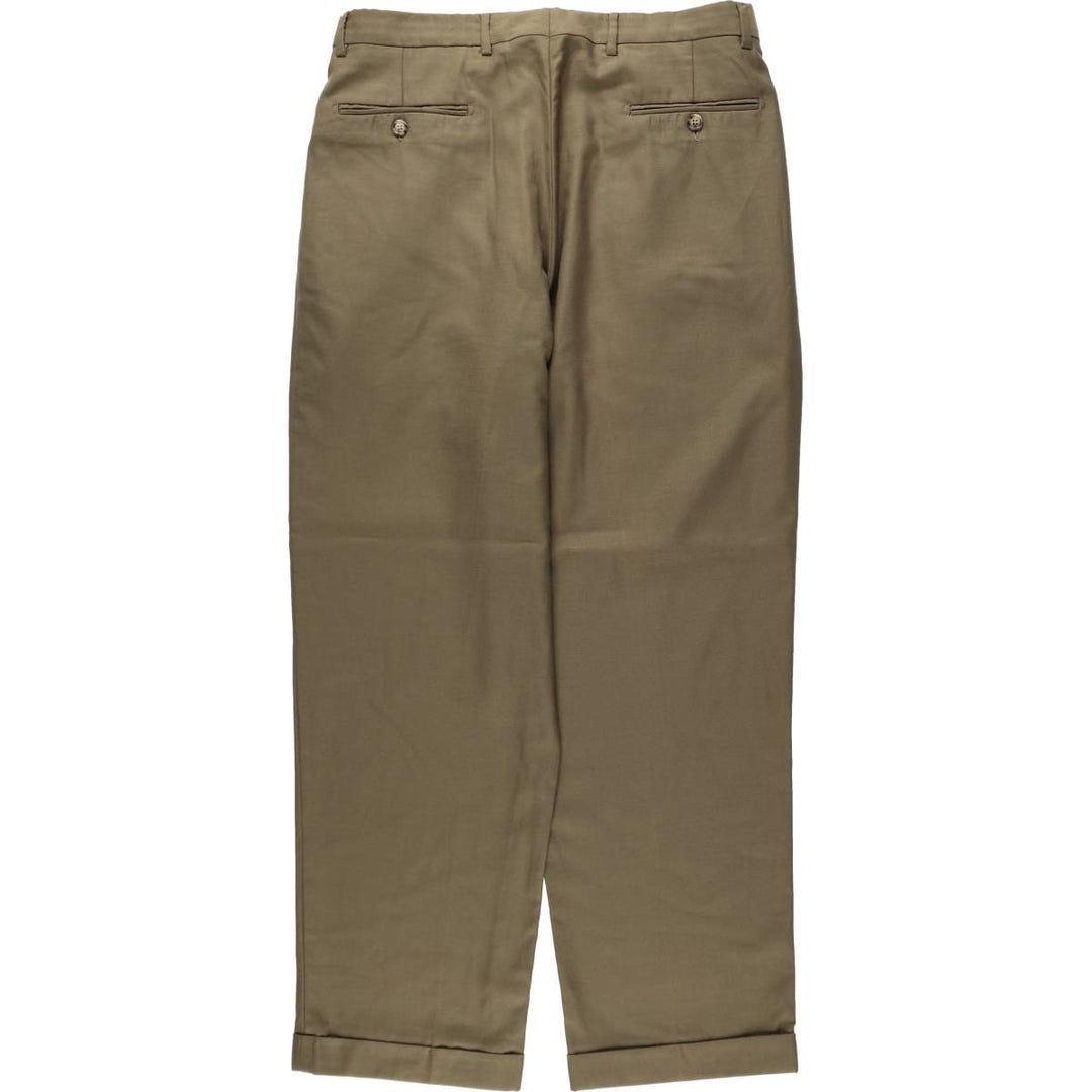 Lanificio O. Gallo & Figli Super 120's Three-Pleat Wool Trousers, Italian Made, Men's Size W34 (approx.), Vintage wool Khaki type brown Vintage Second Hand
