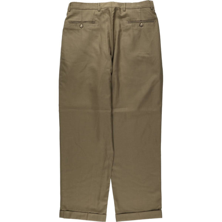Lanificio O. Gallo & Figli Super 120's Three-Pleat Wool Trousers, Italian Made, Men's Size W34 (approx.), Vintage wool Khaki type brown Vintage Second Hand