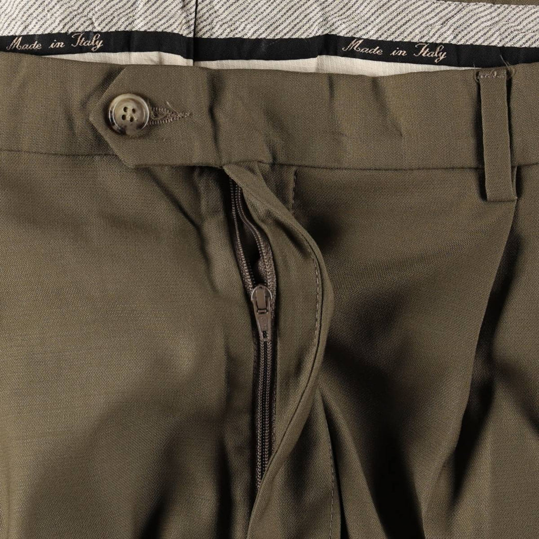 Lanificio O. Gallo & Figli Super 120's Three-Pleat Wool Trousers, Italian Made, Men's Size W34 (approx.), Vintage wool Khaki type brown Vintage Second Hand