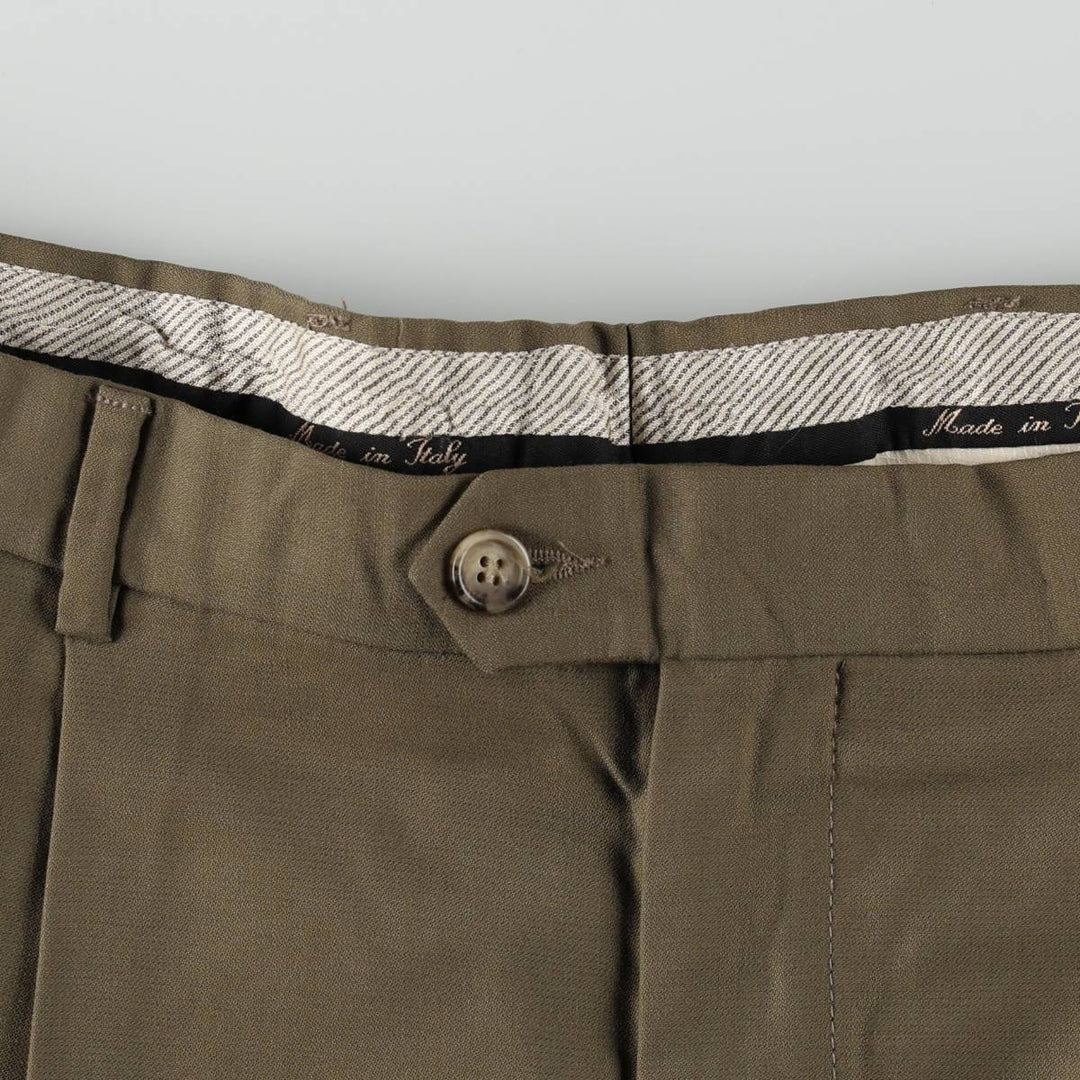 Lanificio O. Gallo & Figli Super 120's Three-Pleat Wool Trousers, Italian Made, Men's Size W34 (approx.), Vintage wool Khaki type brown Vintage Second Hand