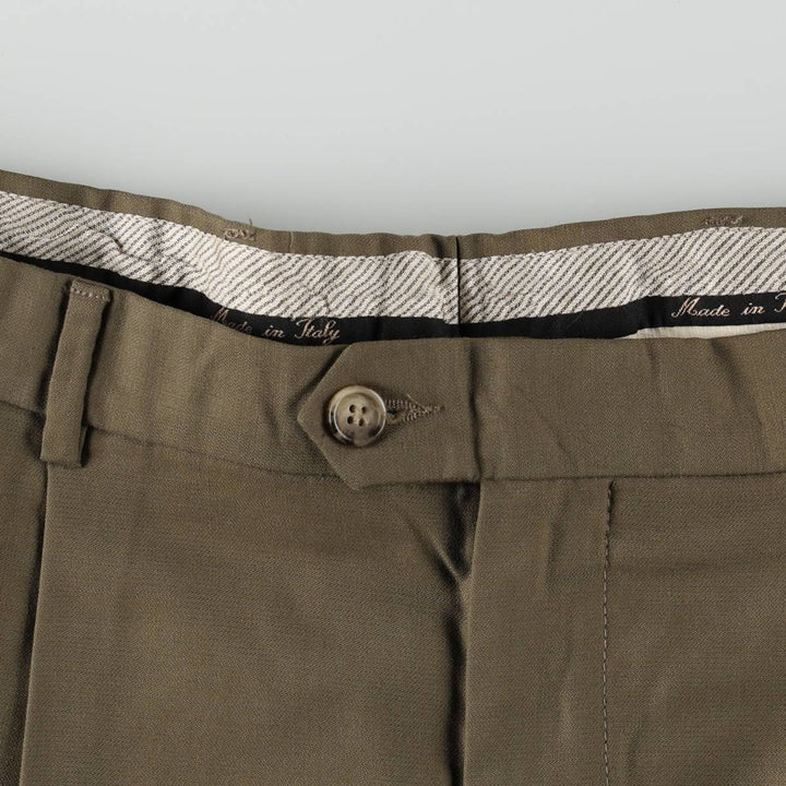 Lanificio O. Gallo & Figli Super 120's Three-Pleat Wool Trousers, Italian Made, Men's Size W34 (approx.), Vintage wool Khaki type brown Vintage Second Hand