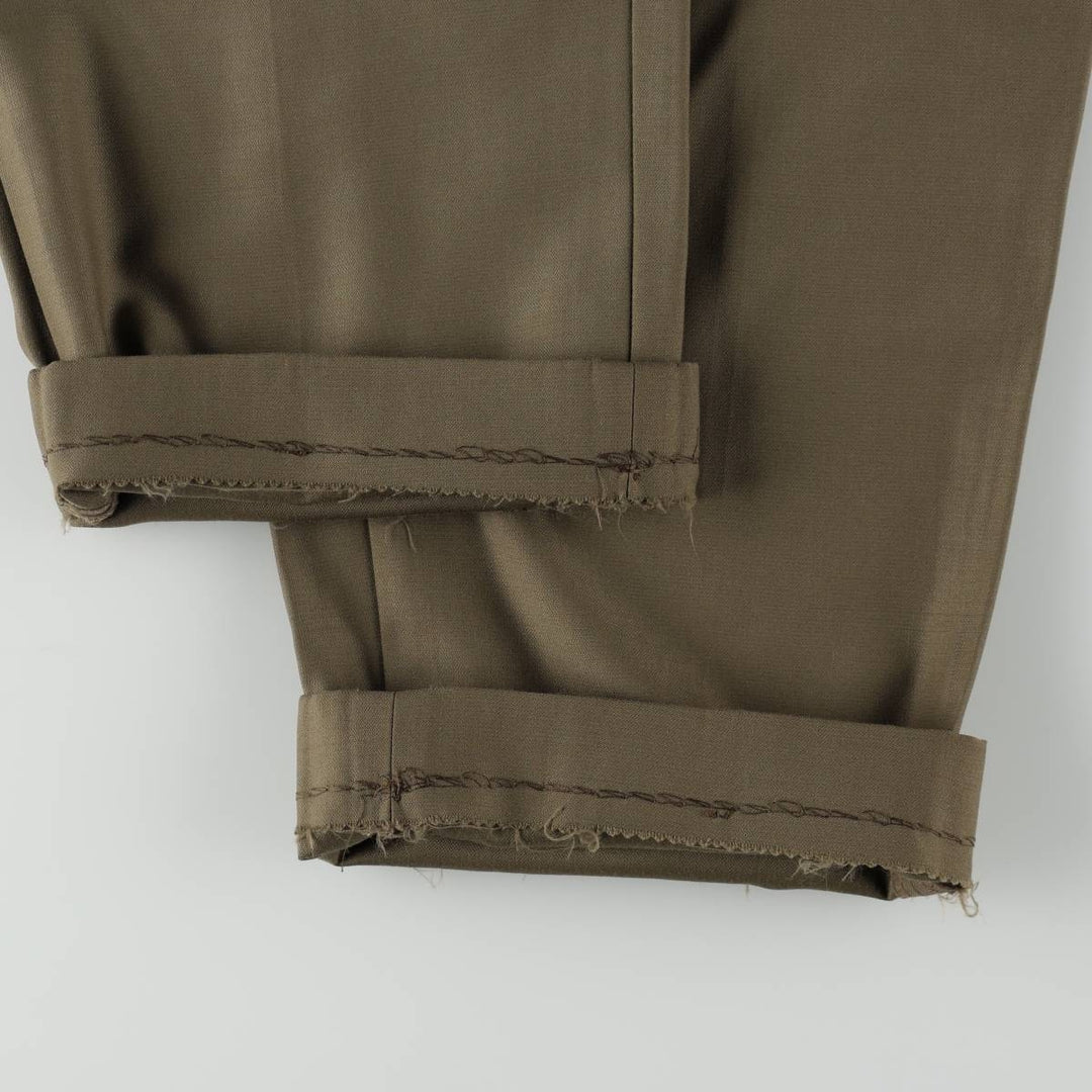 Lanificio O. Gallo & Figli Super 120's Three-Pleat Wool Trousers, Italian Made, Men's Size W34 (approx.), Vintage wool Khaki type brown Vintage Second Hand