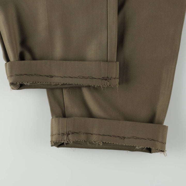 Lanificio O. Gallo & Figli Super 120's Three-Pleat Wool Trousers, Italian Made, Men's Size W34 (approx.), Vintage wool Khaki type brown Vintage Second Hand