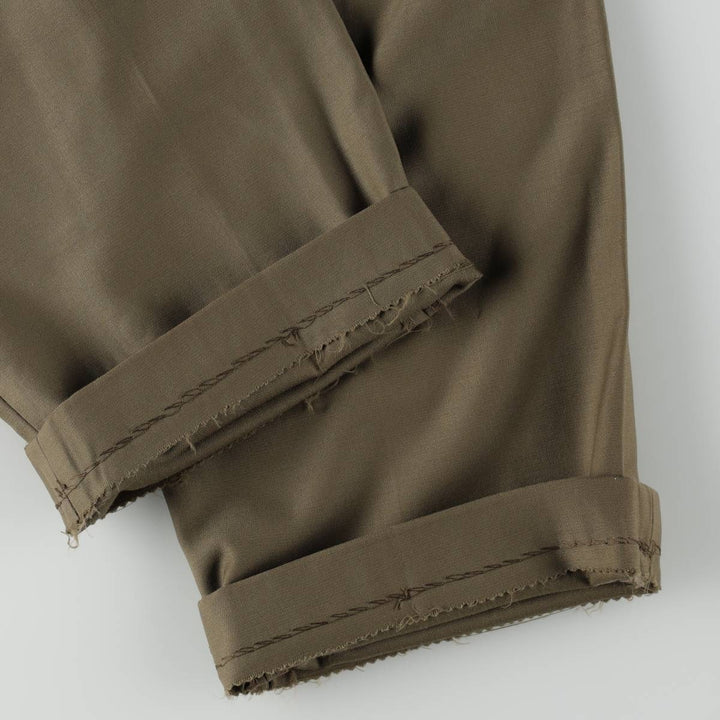 Lanificio O. Gallo & Figli Super 120's Three-Pleat Wool Trousers, Italian Made, Men's Size W34 (approx.), Vintage wool Khaki type brown Vintage Second Hand