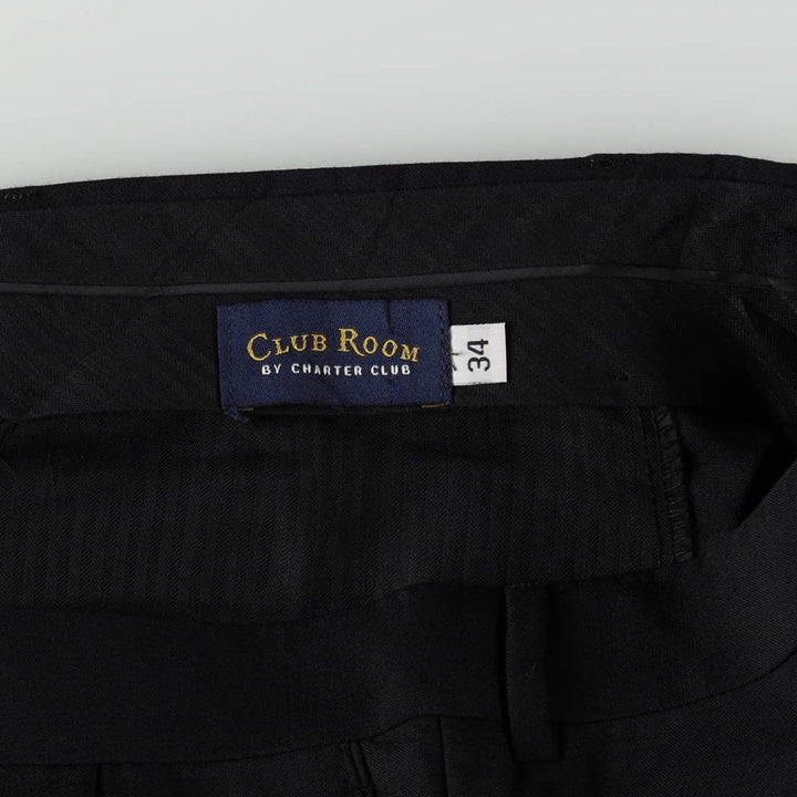 ~90'S Charter Club Club Room Two-Pleat Wool Trousers, Men's W34 (approx.) Vintage wool navy blue type Vintage Second Hand
