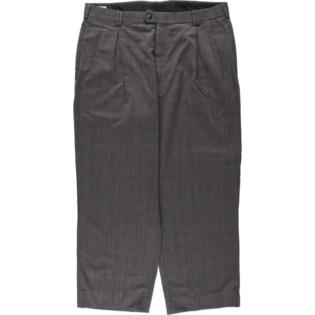 ~90'S Tailor's Bench Check Pattern Two-Pleat Slacks Pants Men's W38 (approx.) Vintage unclear Charcoal Vintage Second Hand