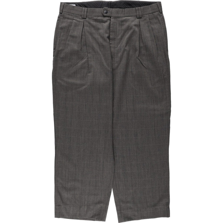 ~90'S Tailor's Bench Check Pattern Two-Pleat Slacks Pants Men's W38 (approx.) Vintage unclear Charcoal Vintage Second Hand