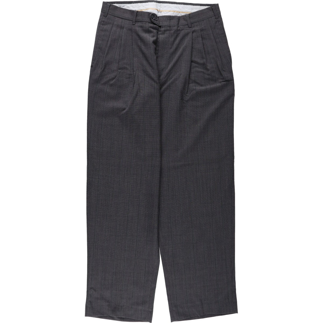 ~90'S Stripe Pattern Three-Pleat Slacks Pants Men's W32 (approx.) Vintage unclear Charcoal Vintage Second Hand