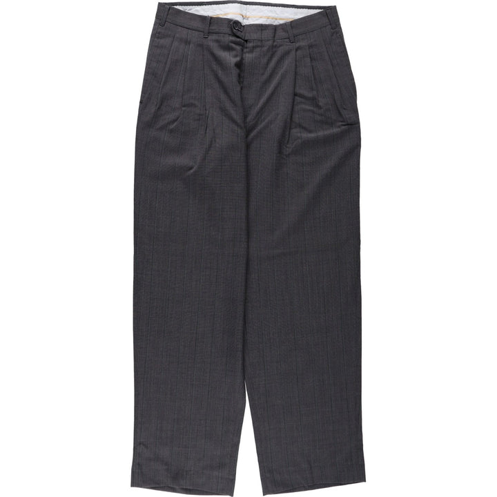~90'S Stripe Pattern Three-Pleat Slacks Pants Men's W32 (approx.) Vintage unclear Charcoal Vintage Second Hand