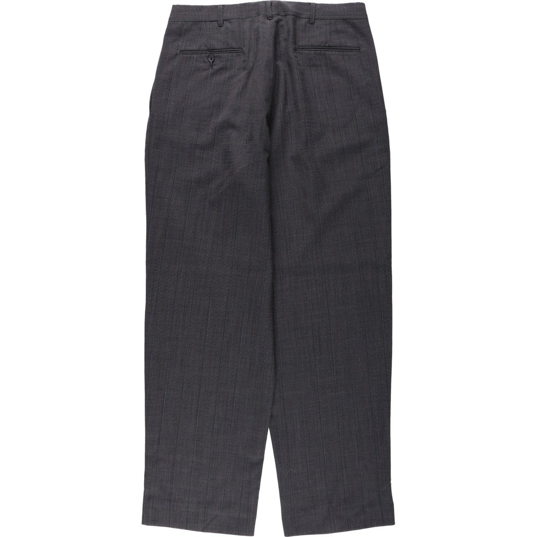 ~90'S Stripe Pattern Three-Pleat Slacks Pants Men's W32 (approx.) Vintage unclear Charcoal Vintage Second Hand