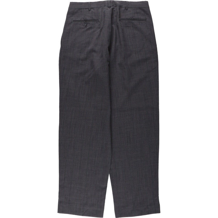 ~90'S Stripe Pattern Three-Pleat Slacks Pants Men's W32 (approx.) Vintage unclear Charcoal Vintage Second Hand