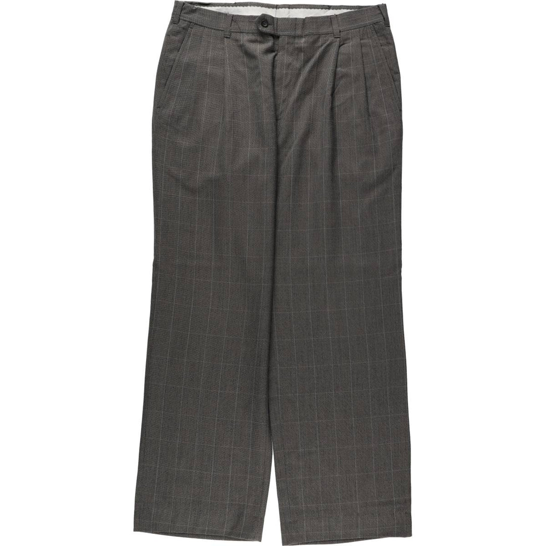 ~90'S Check Pattern All-Over Print Two-Pleat Slacks Pants Men's W34 Equivalent Vintage unclear gray type Vintage Second Hand