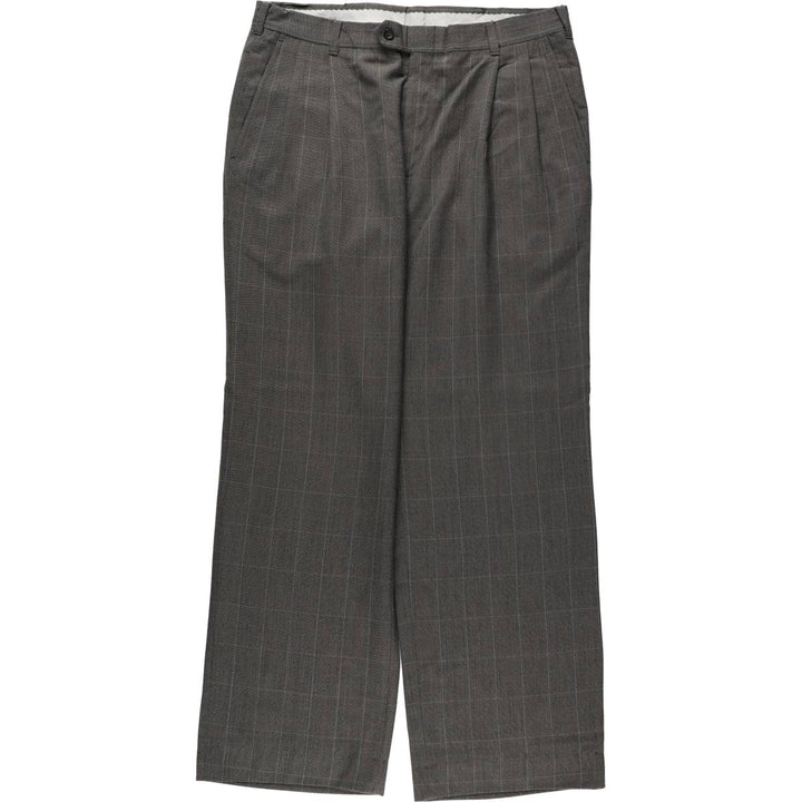 ~90'S Check Pattern All-Over Print Two-Pleat Slacks Pants Men's W34 Equivalent Vintage unclear gray type Vintage Second Hand